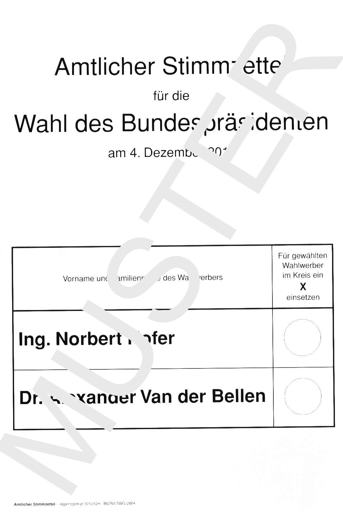 BP Wahl 16 Dez Stimmzettel Muster