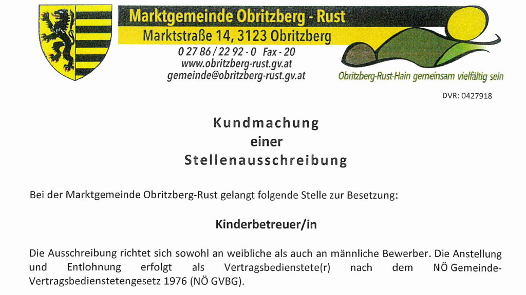 Stellenausschreibung KinderbetreuerIn