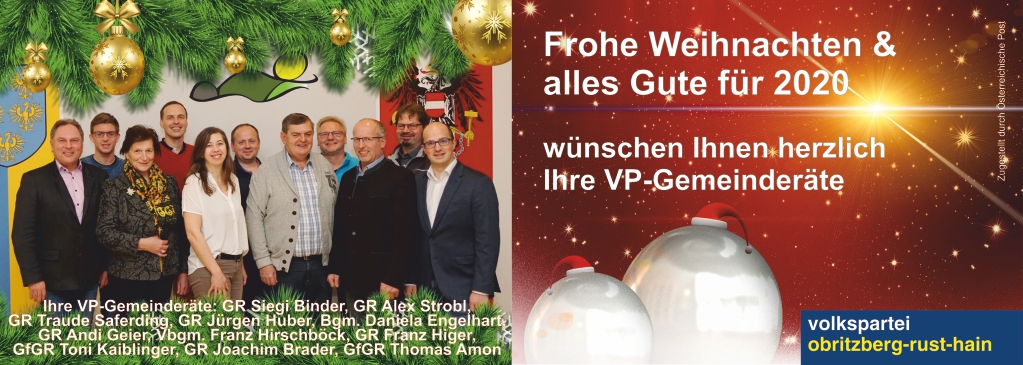obritzberg.info (=GR Franz Higer) & die VP-GR-Fraktion wünschen allen ein Frohes Weihnachtsfest sowie Alles Gute & Gottes Segen für 2020