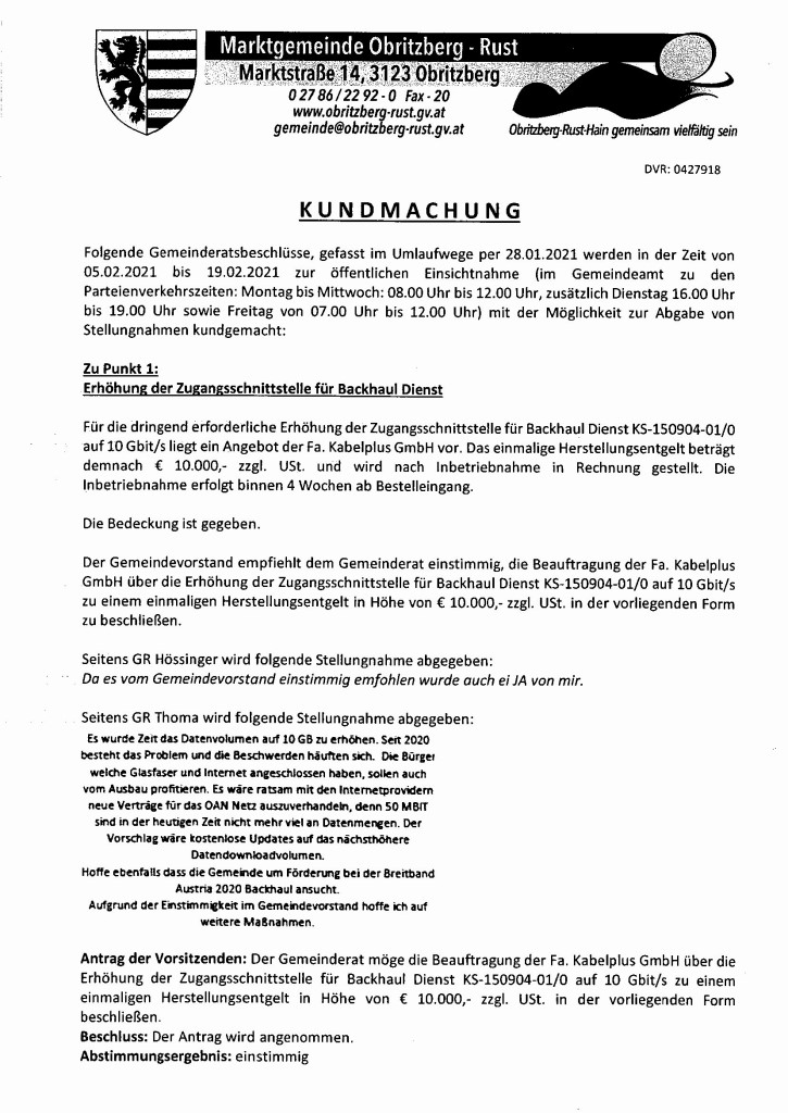 Kundmachung   GR Umlauf Protokoll 2021 01 28