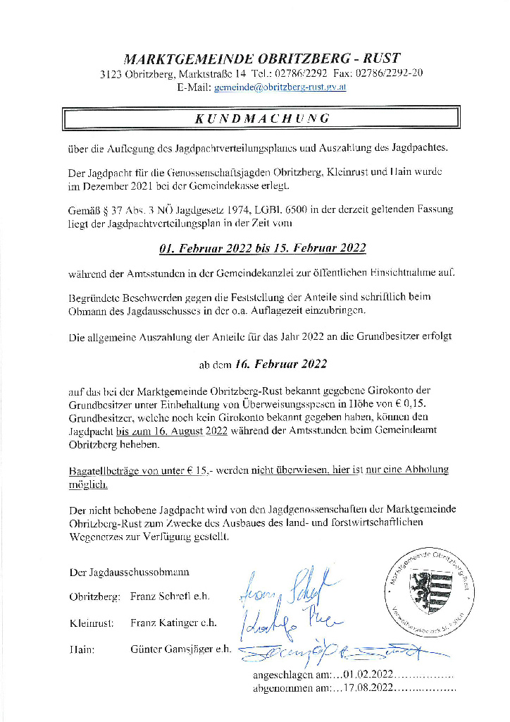 Jagdpacht 2022 OR