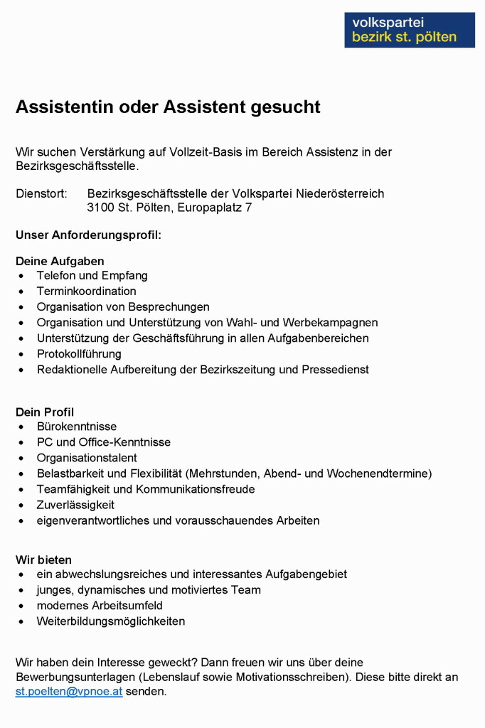 Job VP-Bezirksgeschäftsstelle