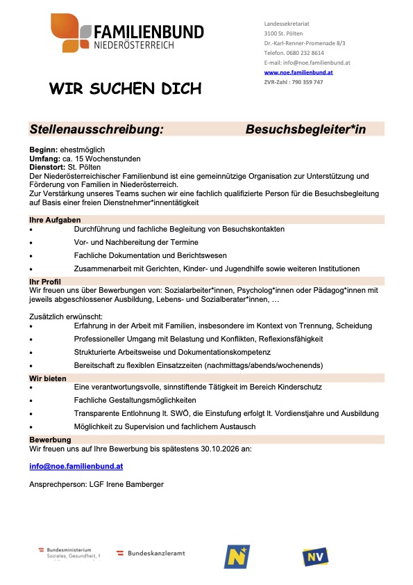 Familienbund Job Besuchsbegleitung