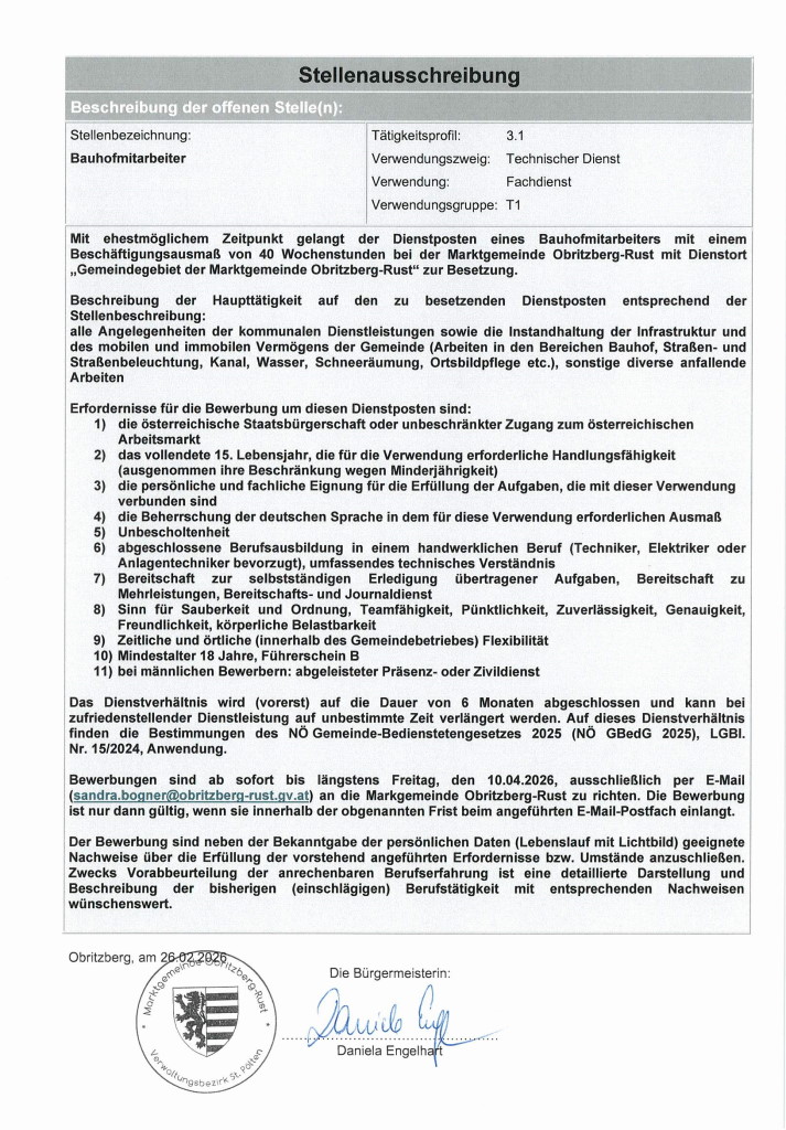 Stellenausschreibung Bauhof